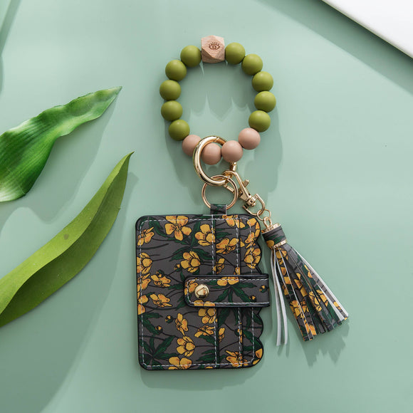 Silicone Wristlet Wallet Keychain - Cute Card Holder Case: Cinquefoils