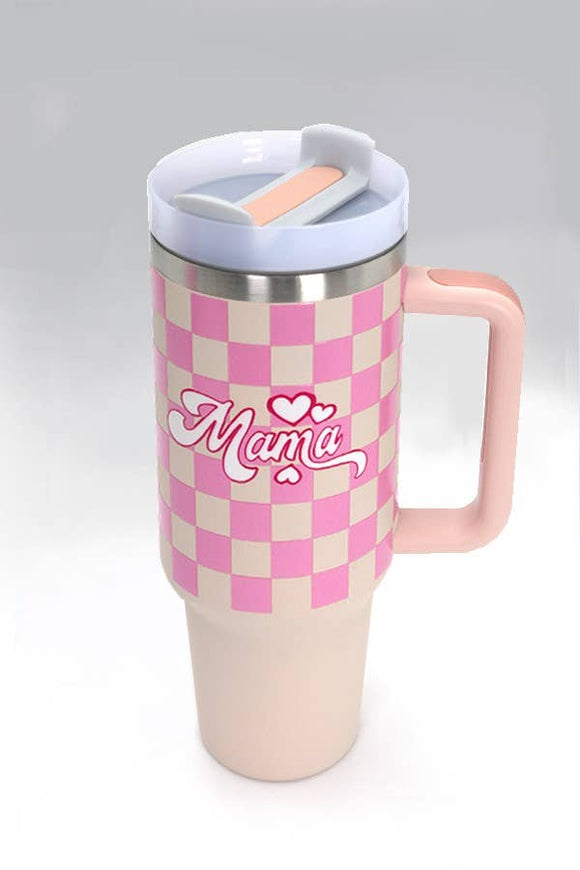 40oz STAINLESS STEEL TUMBLER MAMA | TB40OZ MAMA: MAMA CHECKER LT PINK