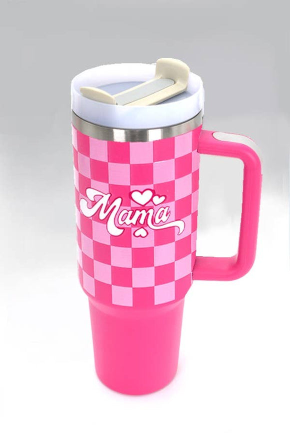 40oz STAINLESS STEEL TUMBLER MAMA | TB40OZ MAMA: MAMA CHECKER FUCHSIA