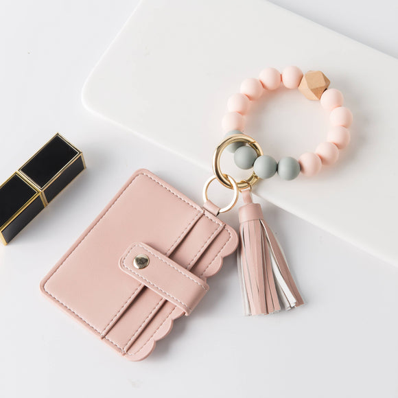 Silicone Wristlet Wallet Keychain - Cute Card Holder (Jane): Pink