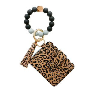 Wristlet Silicone Beaded Cardholder Leopard